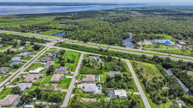 aerial view with a water view