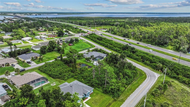 bird's eye view featuring a water view