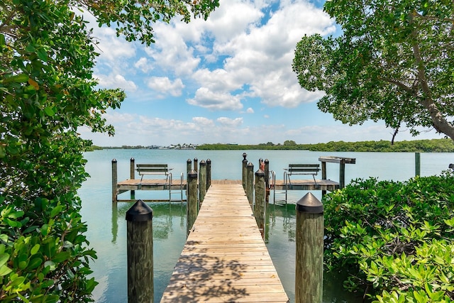 view of dock with a water view