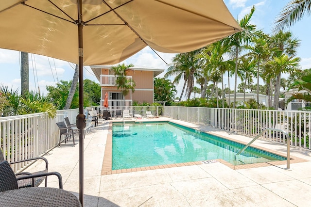 view of swimming pool featuring a patio