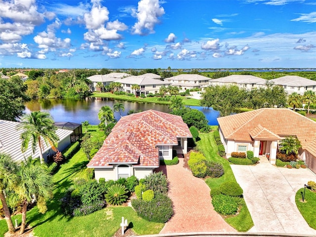 aerial view with a water view