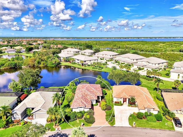 bird's eye view featuring a water view