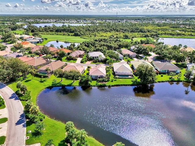 bird's eye view featuring a water view