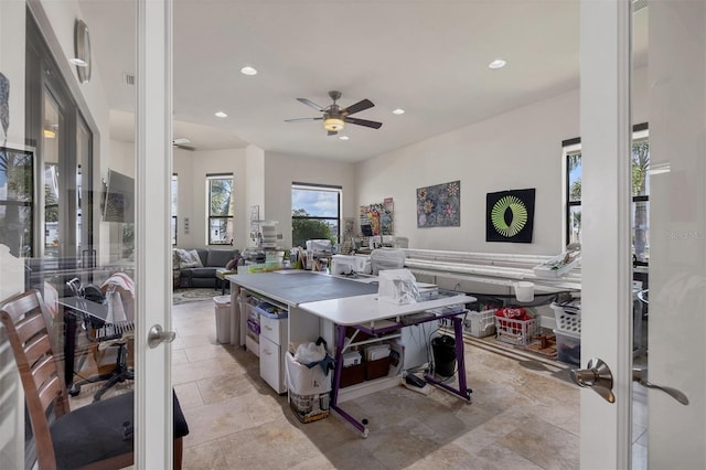 kitchen with ceiling fan