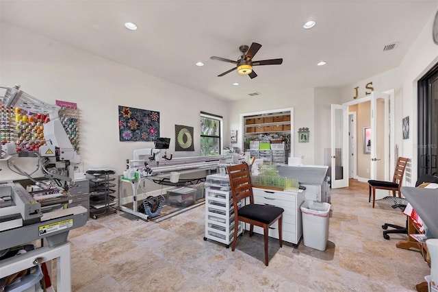 living room with ceiling fan