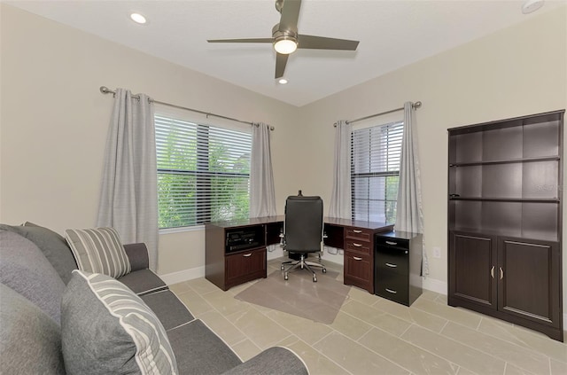 office area featuring ceiling fan