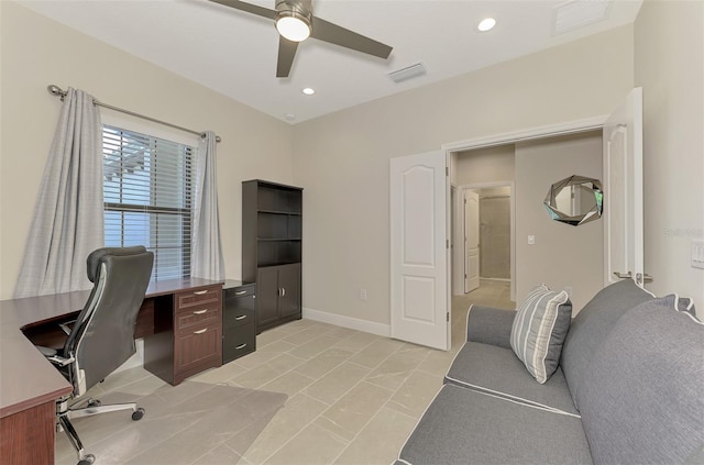 home office with ceiling fan