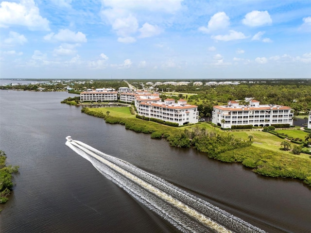 aerial view featuring a water view