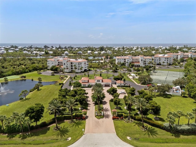 aerial view with a water view