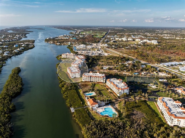 aerial view with a water view