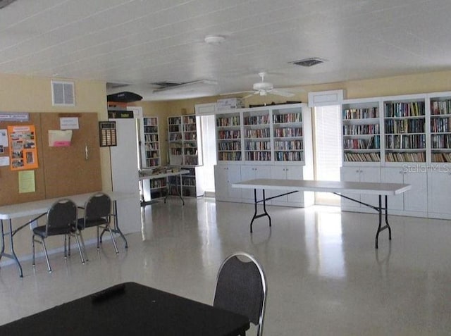 recreation room with ceiling fan