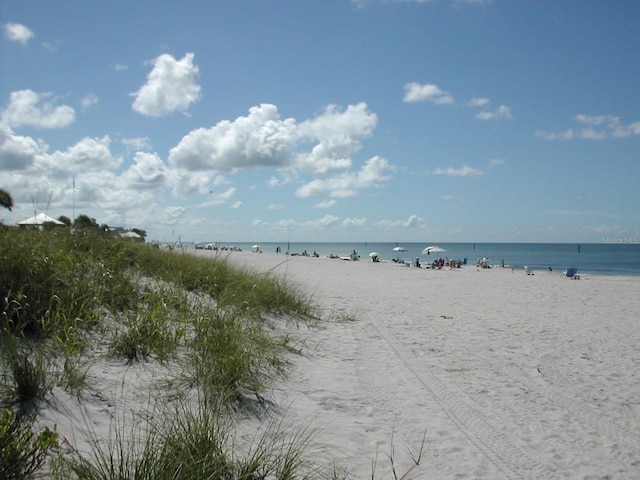 view of water feature with a view of the beach