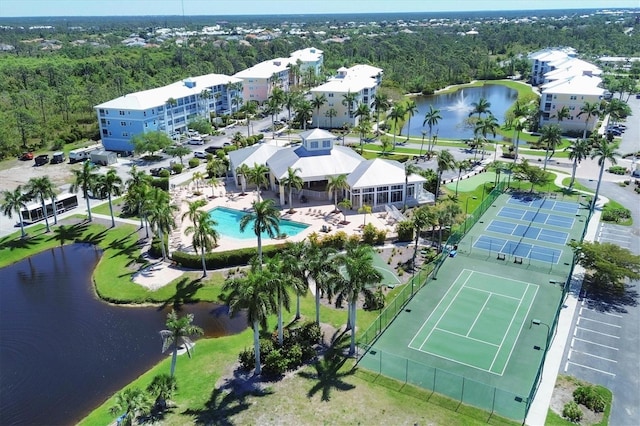 bird's eye view featuring a water view