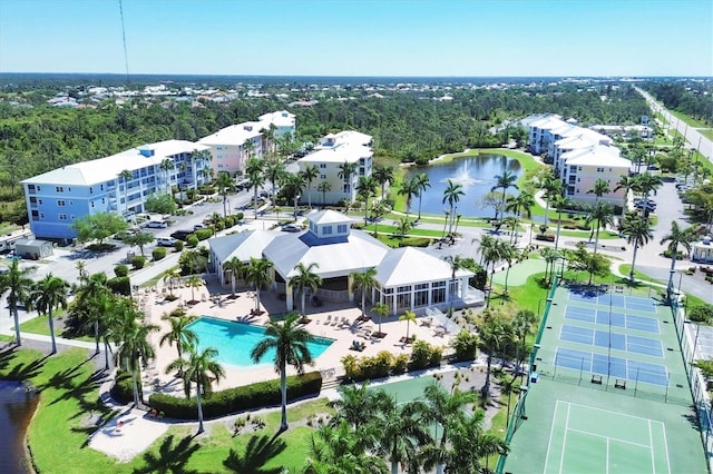 aerial view featuring a water view