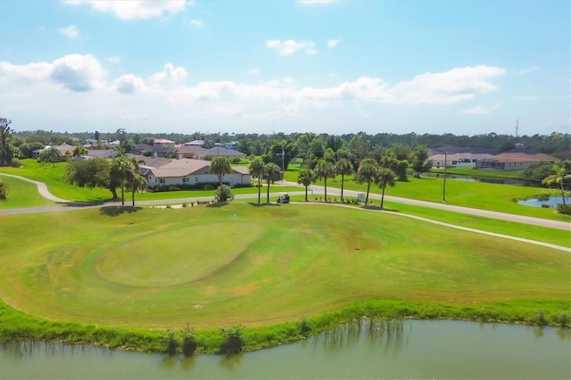 view of property's community featuring a water view and a yard