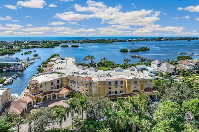 bird's eye view featuring a water view