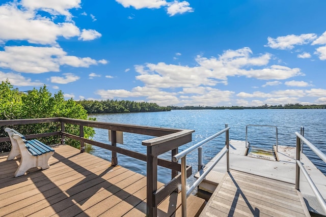 view of dock with a water view