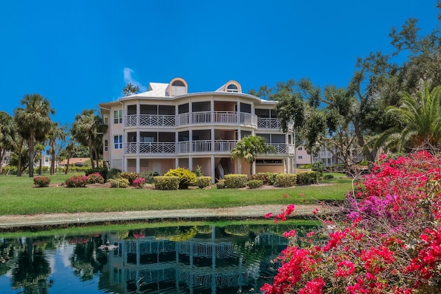 view of building exterior featuring a water view