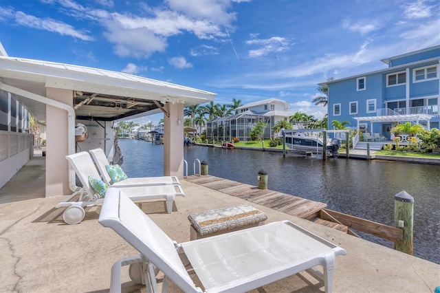 dock area with a water view