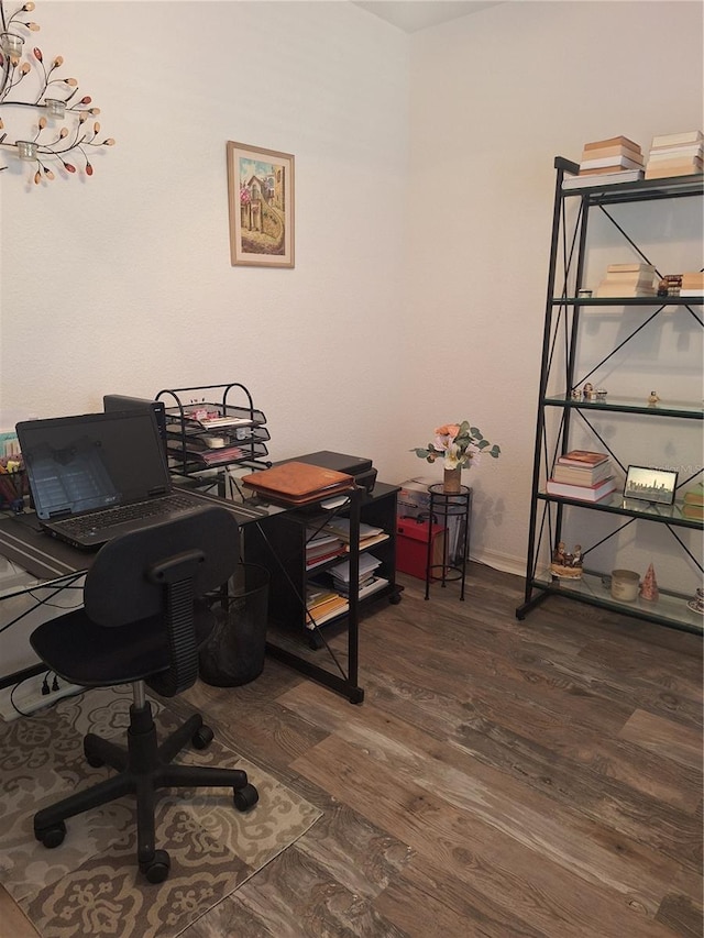 home office featuring dark wood-type flooring