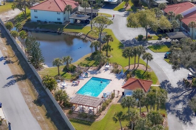 aerial view with a water view