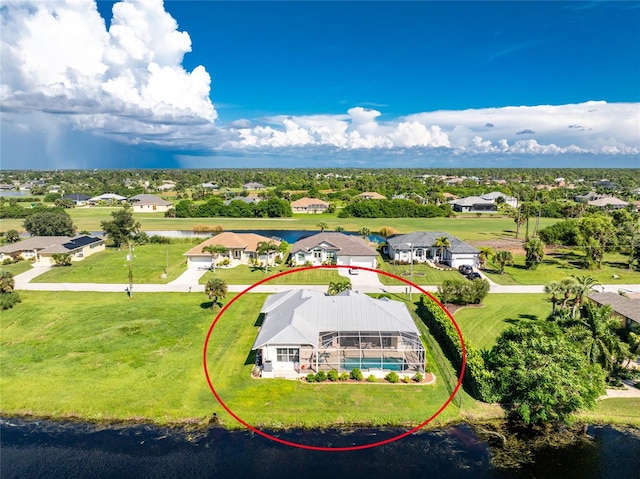 aerial view featuring a water view