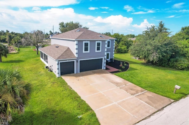 13401 Galveston Ave, Port Charlotte, FL 33981 - traditional-style home with stucco siding, a shingled roof, a front lawn, driveway, and a garage