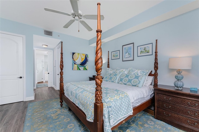 11100 Hacienda Del Mar Blvd Unit 202, Placida, FL 33946 - bedroom featuring wood finished floors, baseboards, ceiling fan, and visible vents