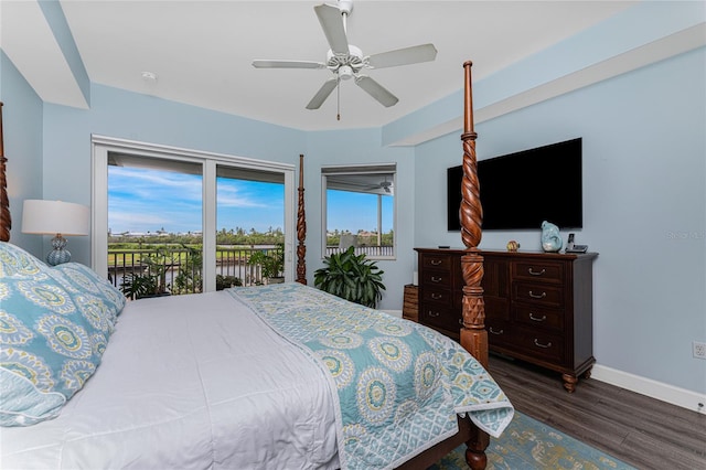 11100 Hacienda Del Mar Blvd Unit 202, Placida, FL 33946 - bedroom featuring baseboards, access to exterior, ceiling fan, and wood finished floors