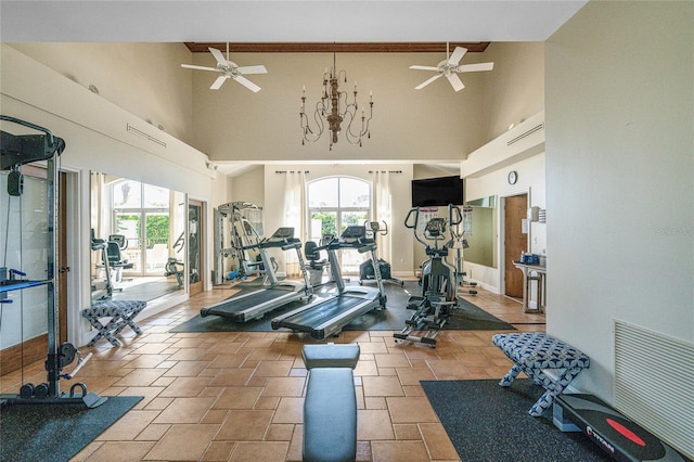 11100 Hacienda Del Mar Blvd Unit 202, Placida, FL 33946 - exercise room featuring a wealth of natural light, visible vents, and a ceiling fan