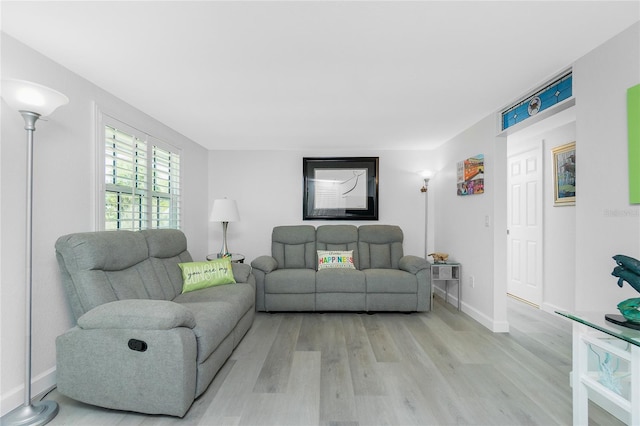 living area featuring baseboards and light wood-style floors