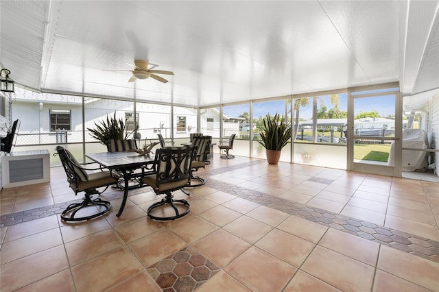 sunroom / solarium featuring plenty of natural light and a ceiling fan