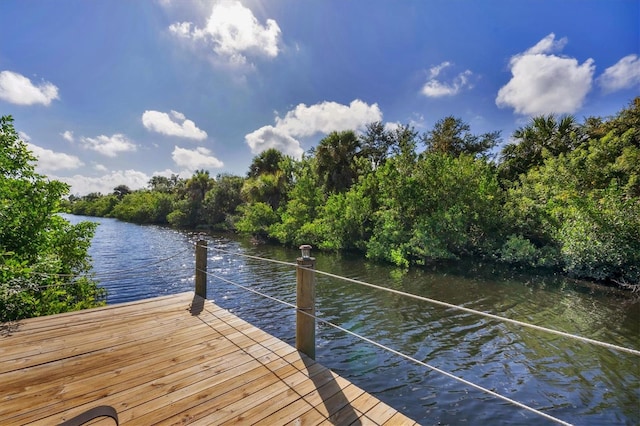 view of dock with a water view