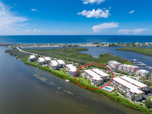 bird's eye view featuring a water view