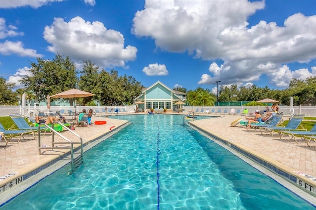 view of pool featuring a patio area