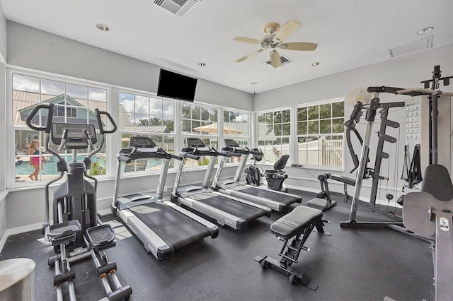 gym with ceiling fan