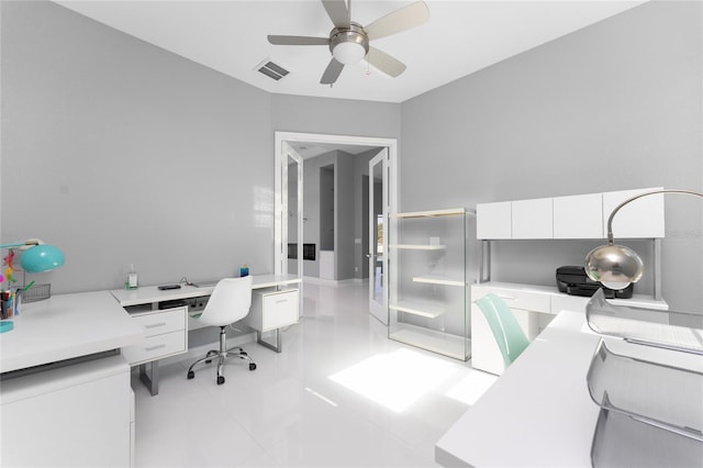 14344 Amestoy Ave, Port Charlotte, FL 33981 - office featuring light tile patterned floors, visible vents, and a ceiling fan