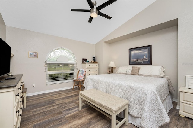 13511 Foresman Blvd, Port Charlotte, FL 33981 - bedroom featuring a ceiling fan, baseboards, dark wood finished floors, and vaulted ceiling