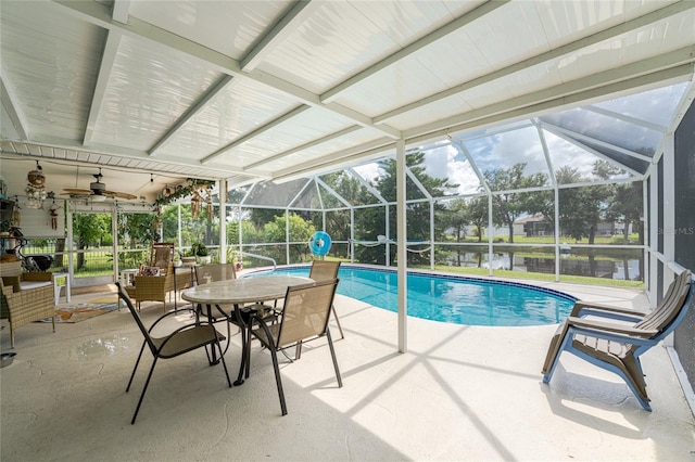 13511 Foresman Blvd, Port Charlotte, FL 33981 - outdoor pool featuring a lanai, a patio area, and ceiling fan