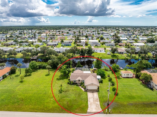 aerial view with a water view