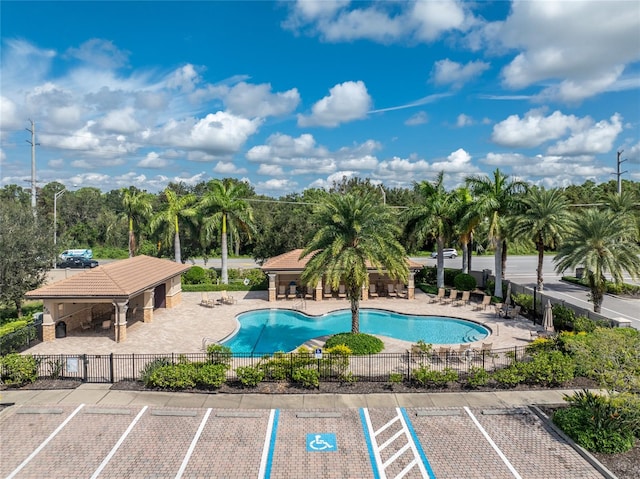 view of swimming pool with a patio