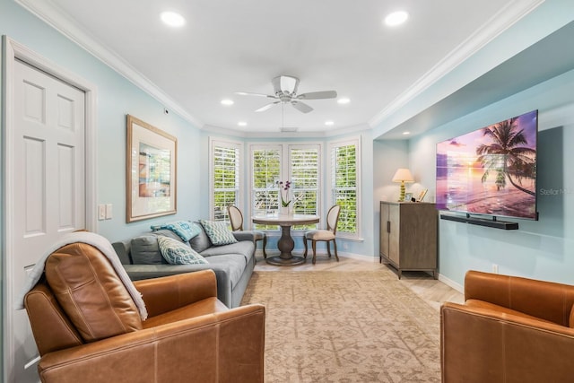 22 Seawatch Dr, Boca Grande, FL 33921 - living area featuring recessed lighting, ornamental molding, and ceiling fan