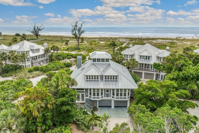 bird's eye view with a view of the beach and a water view