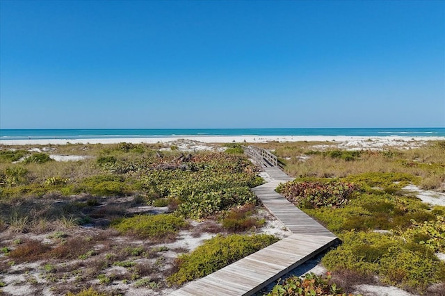 view of water feature featuring a beach view