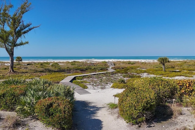 view of water feature featuring a view of the beach