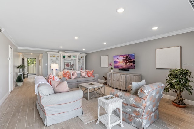 living room featuring ornamental molding