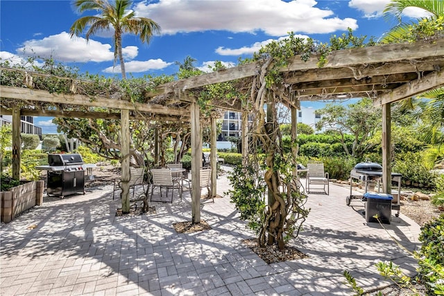 view of patio / terrace featuring a pergola and grilling area