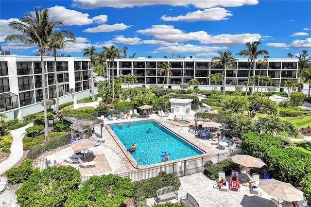 view of swimming pool featuring a patio