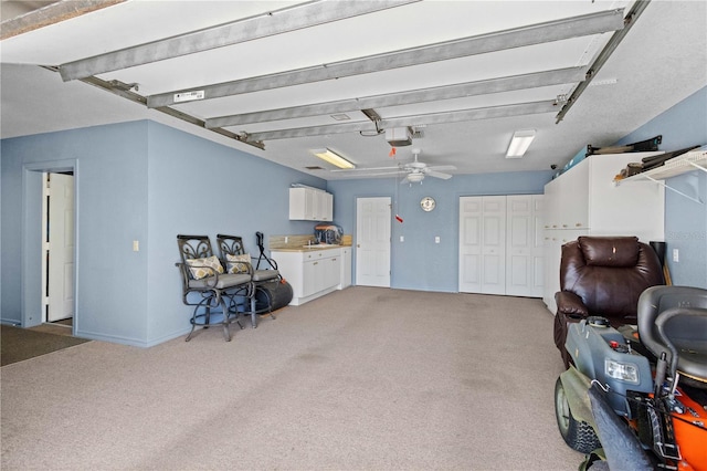 garage featuring ceiling fan