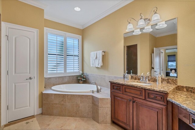 2517 Rio Grande Dr, Punta Gorda, FL 33950 - full bathroom with vanity, a bath, ornamental molding, and tile patterned floors